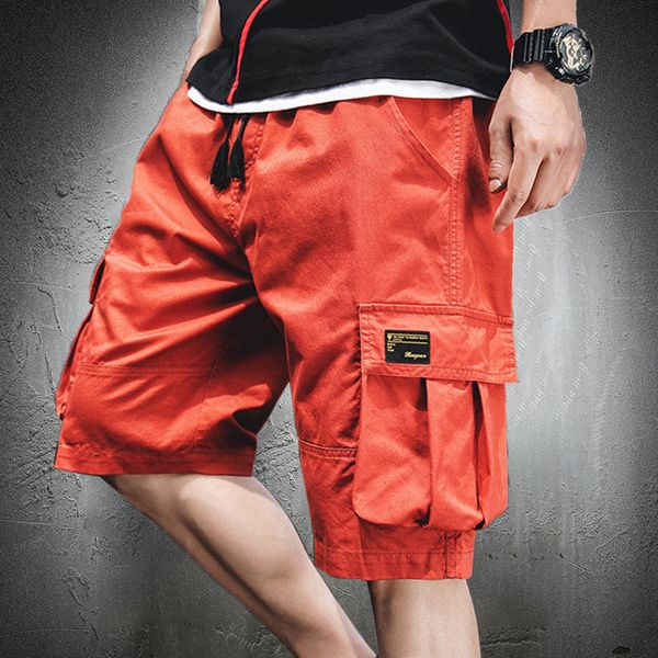 

2021 new summer hip hop street men cargo pockets knee length pants fashion bottoms shorts slim fit 94q2, White;black