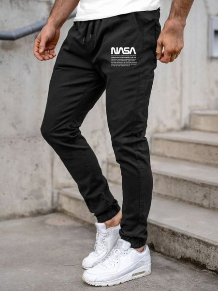 

men letter graphic drawstring waist pants 42gb#, Black