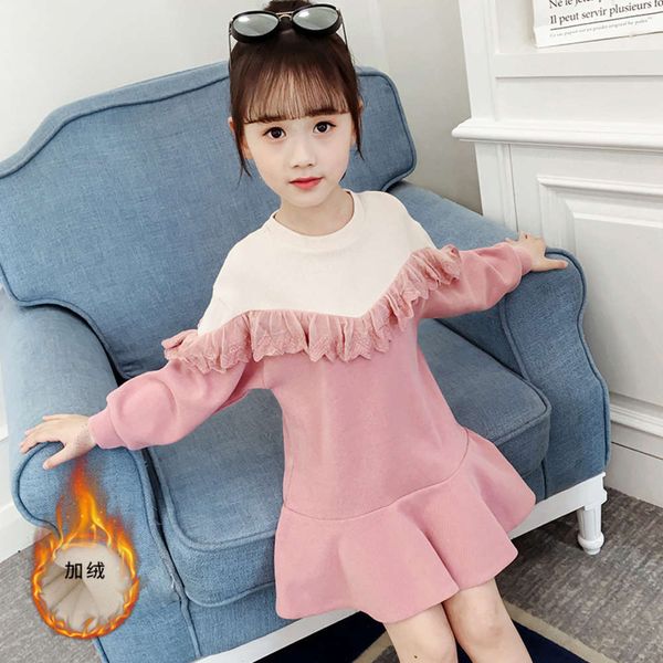 

2020 autumn and winter new girls' wtern sle plush loose sweater, skirt, children's undergarment, Black
