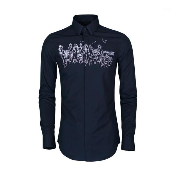 

plus size 4xl shirt men portrait embroidery long sleeve chemise homme solid color cotton shirts for men1, White;black