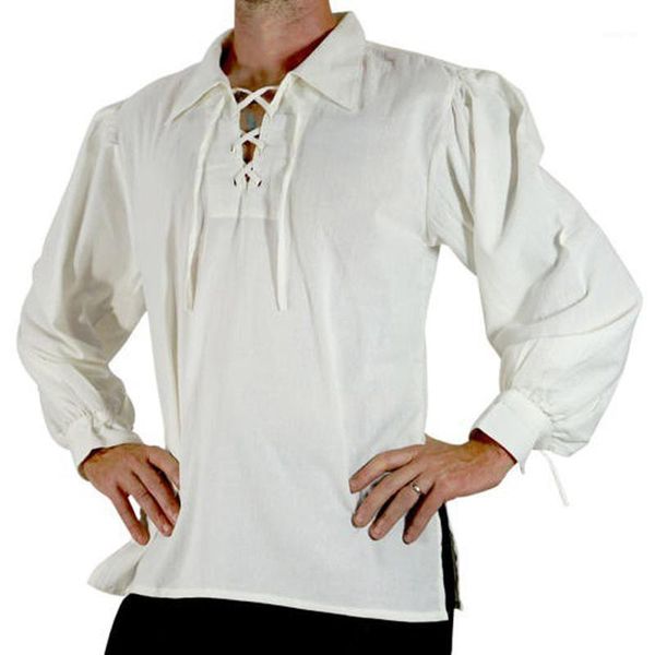 

shujin 2021 men medieval renaissance grooms pirate tunic larp costume lace up shirt middle age viking cosplay, White;black