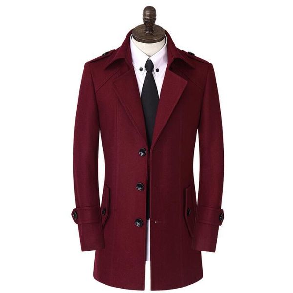 

wine red casual woolen coat men trench coats long sleeves overcoat mens cashmere coat casaco masculino england, Black