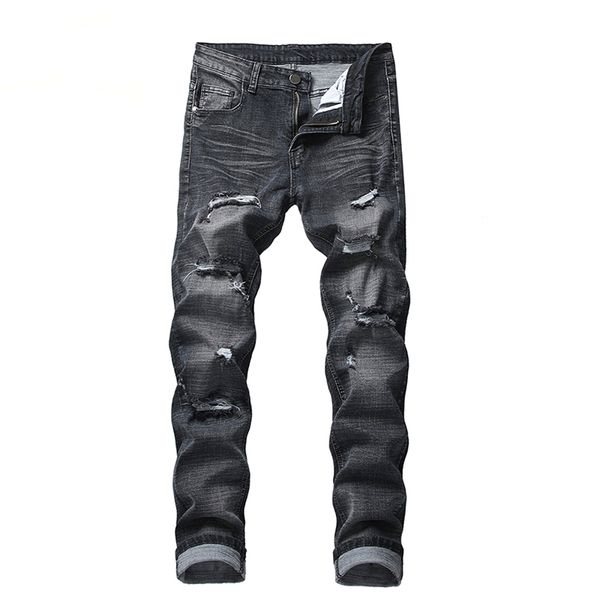 

men's jeans men casual slim-fit motorcycle pants hole 28-42 size arrival fashion hip-hop washed printed, Blue