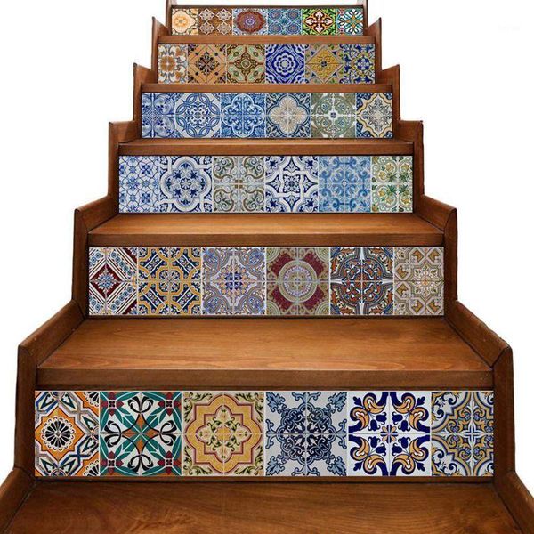 Adesivos de Parede Casca e palito Telha Backsplash Escada Decalques Decalques Mexicanos Talavera Tradicional Talavera Impermeável Decoração Home Staircase D1