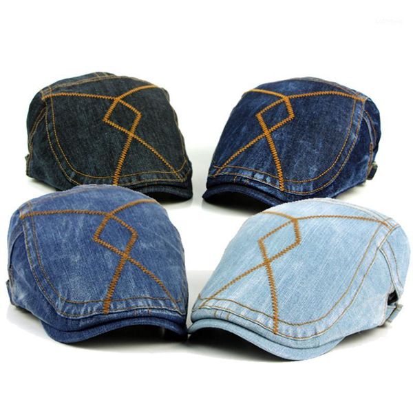 

berets wholesale-fashion spring summer jeans hats for men women casual denim beret caps outdoors flat cap cowboy1, Blue;gray