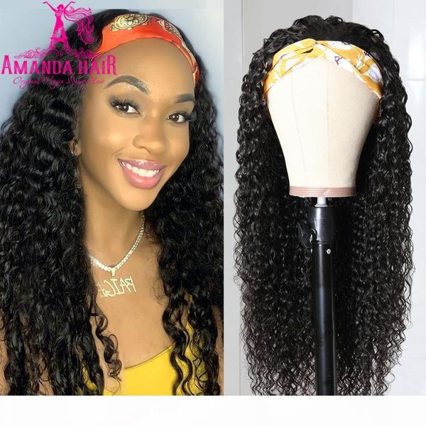 

кудрявые человеческих волос оголовье парик glueless человеческих волос парики с шарфом natural color 200% плотность для женщин парик бразиль, Black;brown