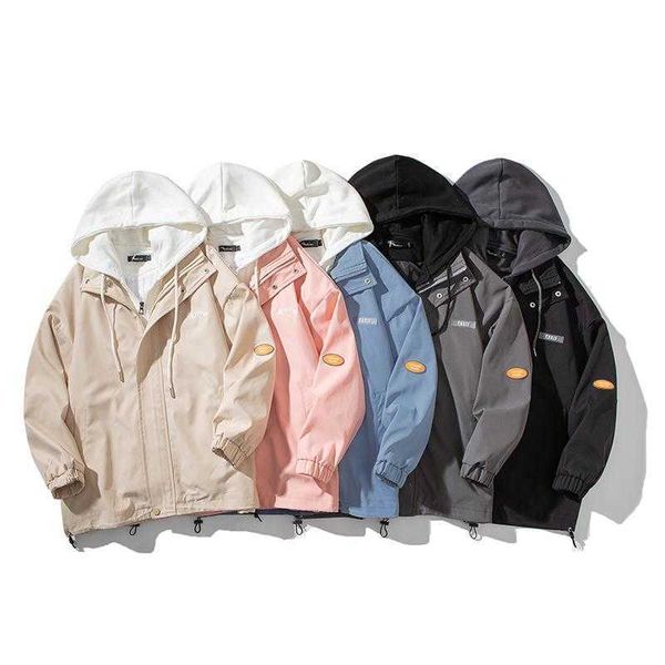 

men's jackets high street hooded men and coats fake two pieces hip hop harajuku outwear streetwear bomber clothes with, Black;brown