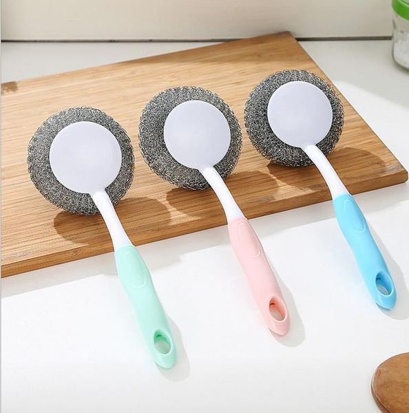 

creative long handle steel ball brush to oil wash pot brush dish brush kitchen washable cleaning h jllgai