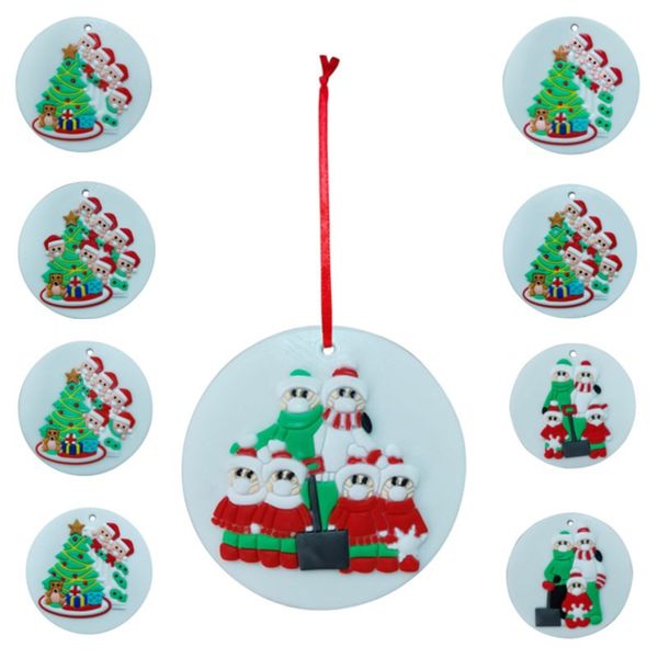 

2020 christmas ornament round hang decorations diy personalized quarantine family girts xmas tree pendants cartoon party supplies e102604