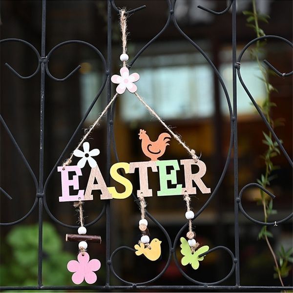 

10pcs/drop ship wood easter ornaments hello spring letter wooden pendents door window tree hanging party home decoration gifts 2021 gg12007