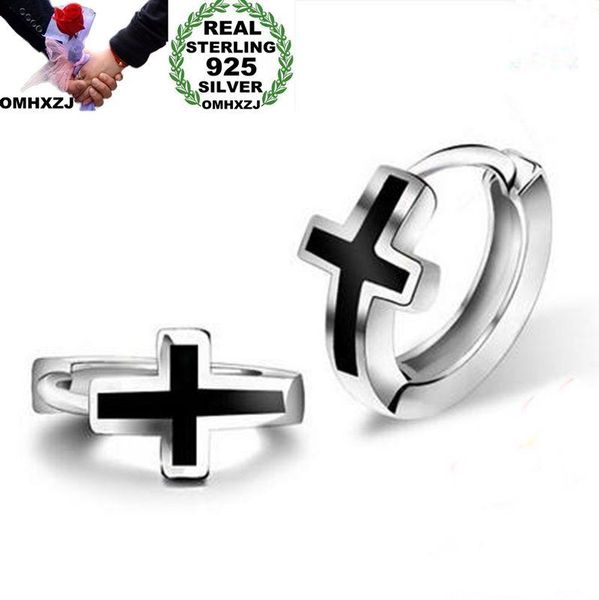 

omhxzj wholesale european fashion man party wedding gift cross white black 925 sterling silver hoop earrings ea436, Golden;silver