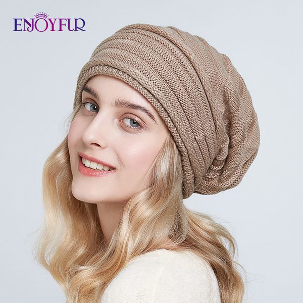 

enjoyfur женщины зимних вязаных шапки случайные громоздкие шапочки мягкие негабаритные теплая подкладка леди колпачки новый мод 201027, Blue;gray