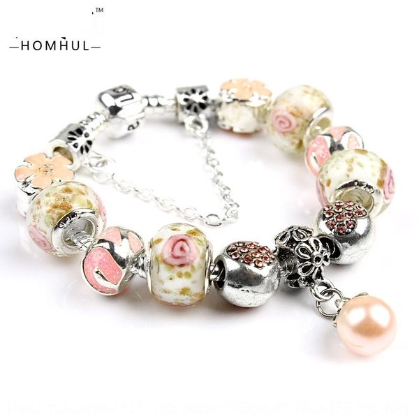 

elegant and lovely beads pendant bead pendantpink pearl pendant bracelet handmade glass bead beaded hand jewelry pifu7, Golden;silver