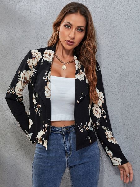 

floral print shawl collar blazer g8a1#, White;black