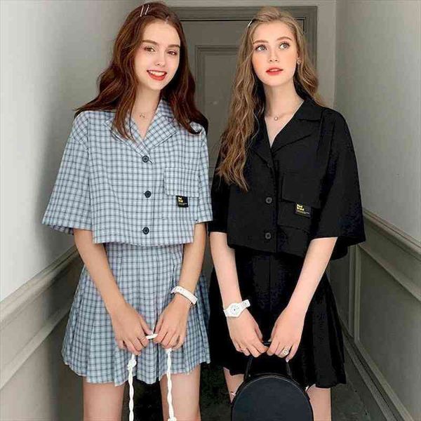 

womens suits skirt suit french girlfriends sisters pleated skirts short sleeve jacket two piece set blazer and skirt set summer, White
