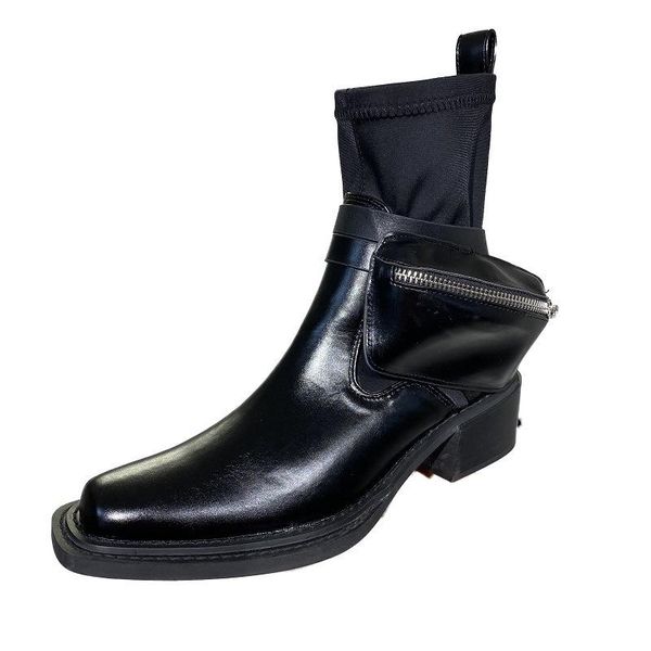 

boots women's british style new wild spring and autumn breathable locomotive thick heel short boots women, Black