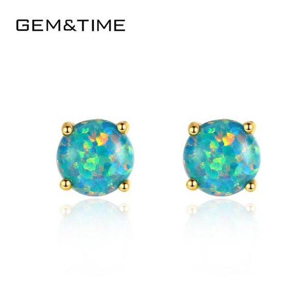 

gem&time women ladies green fire opal earrings sterling silver 925 for women 18k gold earrings fine jewelry vintage stud earings, Golden;silver