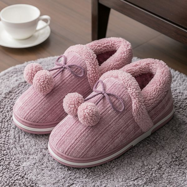 

tzldn women's winter indoor warm flat shoes knitted cotton slippers home bedroom simple home cotton soft bottom slippers x1020, Black