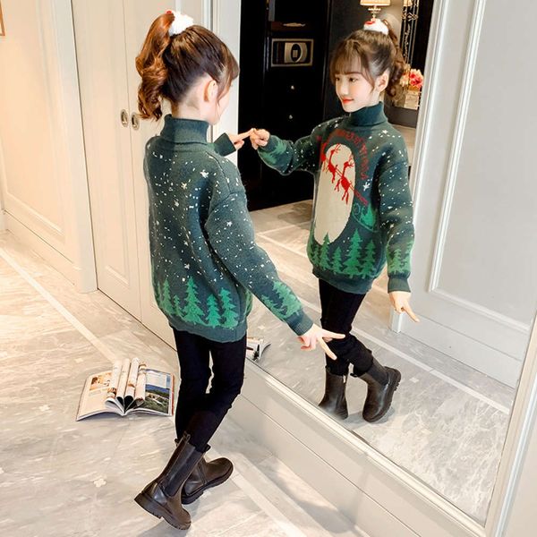 

thickened autumn winter 2020 girls' new sle christmas children's mink cashmere sweater with high collar and bottom tpqv, Blue
