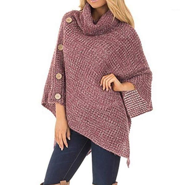 

loose casual irregular knitted pullover button solid hip women sweater shopping autumn winter bat sleeve high collar dating1, White;black