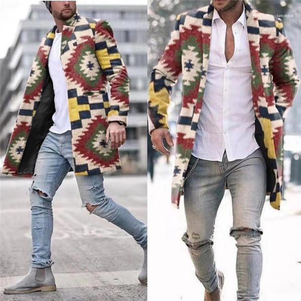 

jacket man rainbow plaid trench coats fashion trend seven-color rainbow slim long single breasted wool outerwear designer streetwear cool, Tan;black