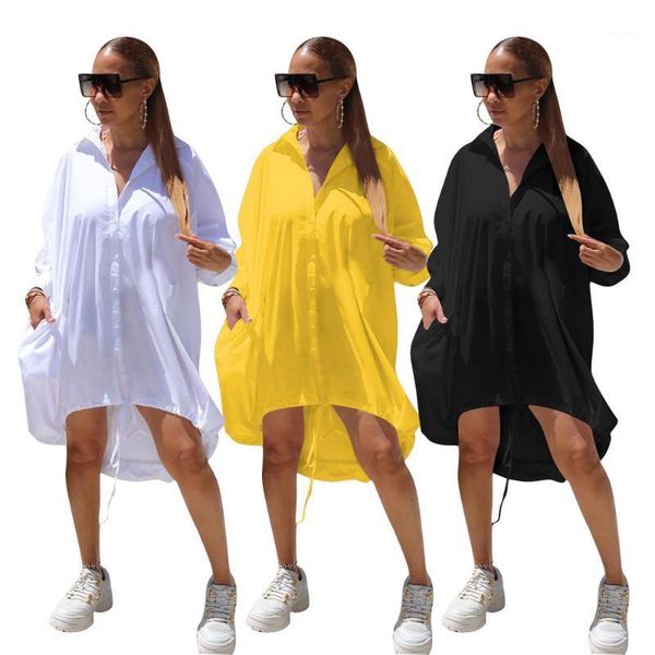 

spring and autumn women's long-sleeved selling new rope-tied dress plain color loose blouse dress1, Black;gray