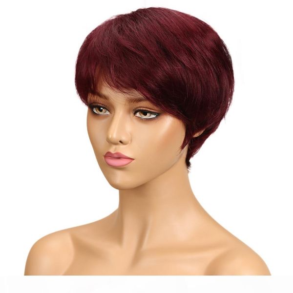 

sleek human hair wigs fast france pixie cut wig 100% remy brazilian hair short wigs red colored natural ombre wigs for women, Black