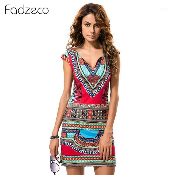 

fadzeco women bohemian african dresses national print summer dress v neck club mini bodycon dresses ethnic style african clothes1, Red