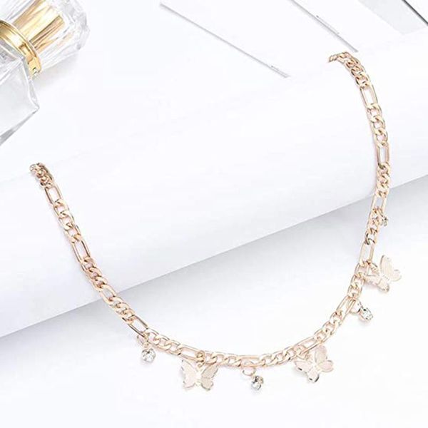 

fashion women necklace vintage gold butterfly pendant choker necklace crystal chain necklaces jewelry choker collier femme, Silver