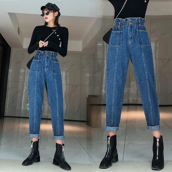 

eachin 2021 plus new (s-5xl) harem denim size big fashion elastic loose cargo pants streetwear qzij, Black;white