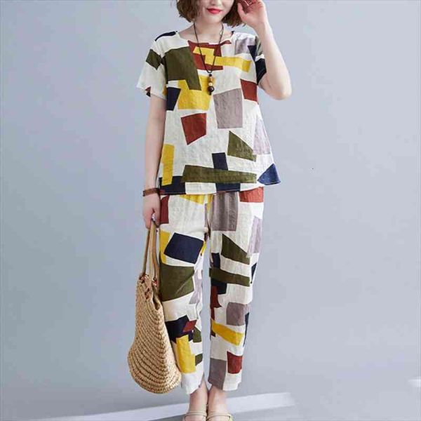 

thin soft cotton linen vintage chinese style clothes set loose harem pants two piece womens casual set suits, White