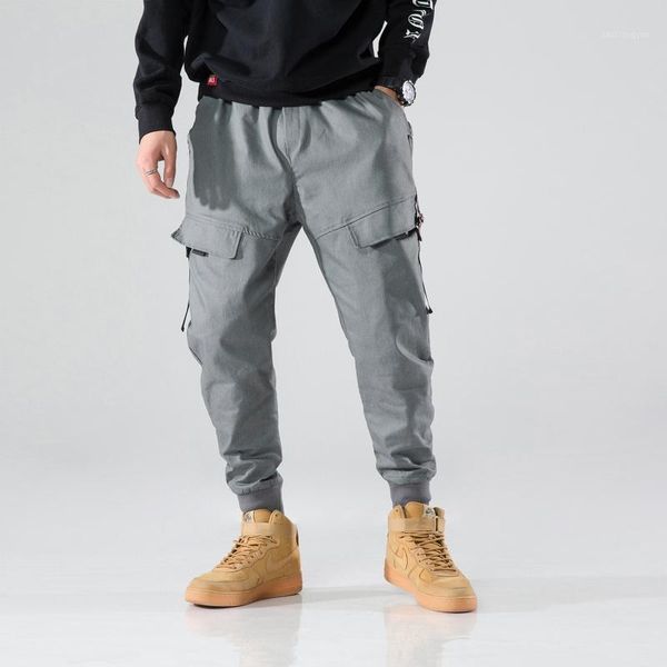

2020 men pants loose work cargo pants tactical casual long cotton trousers joggers man multi pockets streetwear1, Black