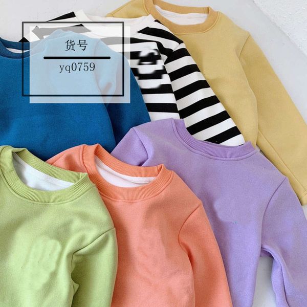 

special candy color yq0759 round neck long sve plush cartoon print stripe casual children's shirt, White;black