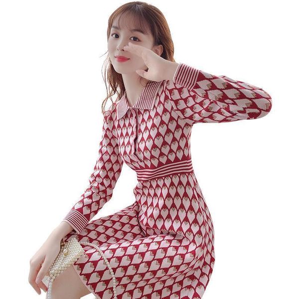 

new 2021 autumn streetwear dress in sleeves lady pink nightgown elegant fashion long style knit sweater y226 mlvc ajnl, Black;gray