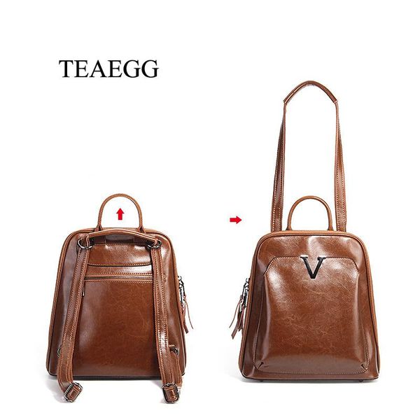 

teaegg women cow leather wild backpack female shoulder bag lady large capacity bag