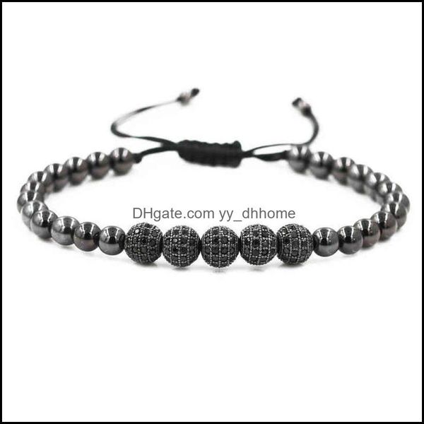 

charm bracelets jewelry mens handmade adjustable 18k gold copper bead micro pave black zircon cz balls braiding rame bracelet drop delivery, Golden;silver