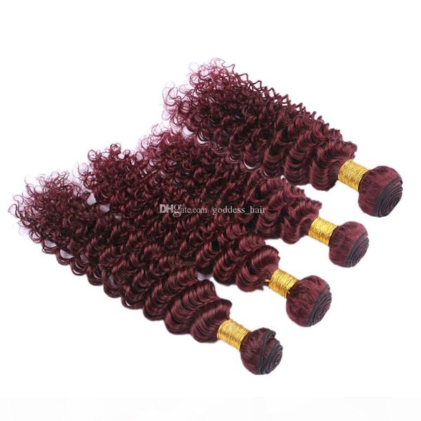 

burgundy 99j deep curly extensions virgin hair wefts 10-30 inch peruvian red wine 99j deep wave human hair 4bundles, Black