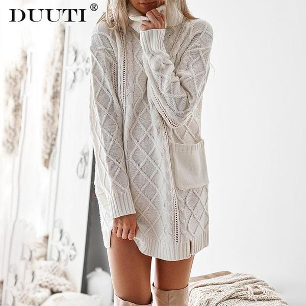 

new fall women turtleneck sweater dress twist thickened winter long sleeve knitted dress warm pullovers female d301, White;black