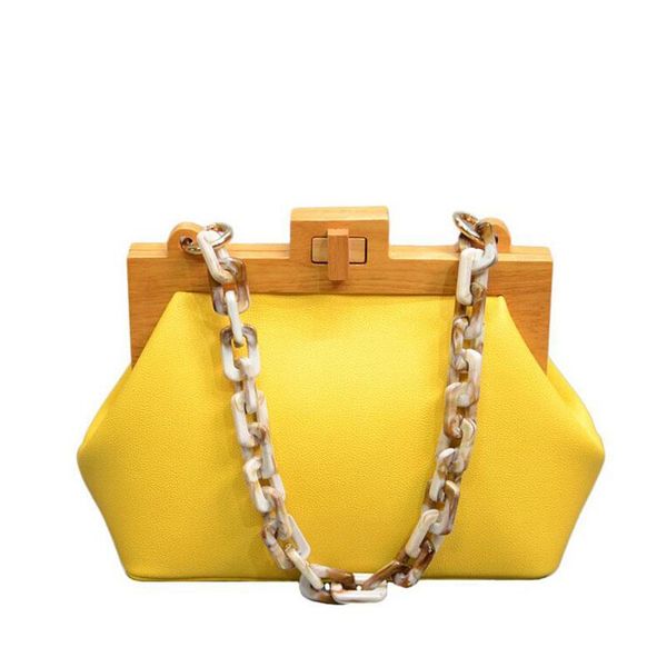 

luxury acrylic chain women's handbag wooden clip crossbody bags for women designer pu leather ladies hand bags sac