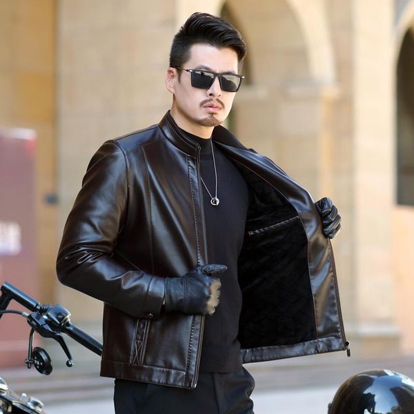 

men's fur & faux arrive brand motorcycle leather jacket men jackets jaqueta de couro masculina mens coats, Black