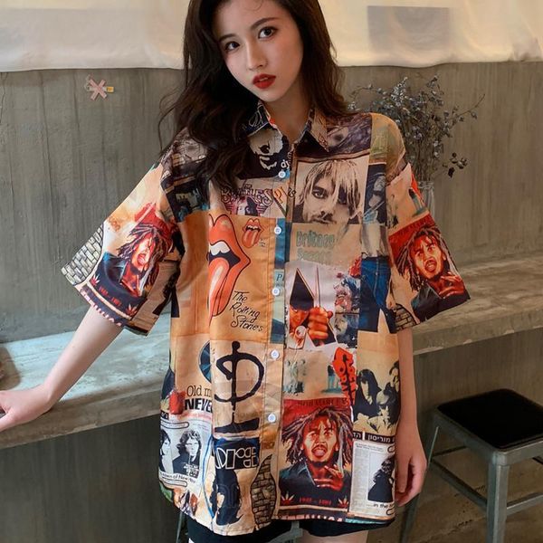 

2021 retro vintage regular french blouse shirt short sleeved summer korean style hip hop fashion loose fit women shirt, White