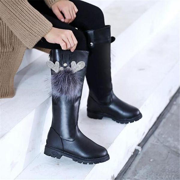 

new winter girls high boots princess pu leather warm snow boots children shoes kids soft bottom short plush baby toddler flat 04 wmtdke, Black