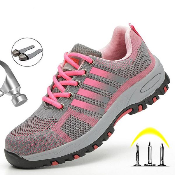 

lightweight breathable women safety work shoes steel toe outdoor safety work boot mesh anti-smashing construstion sneaker female, Black