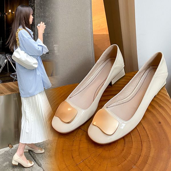 

2020 female genuine leather stylish decoration woman pumps women thick heels casual shoes aemh, Black