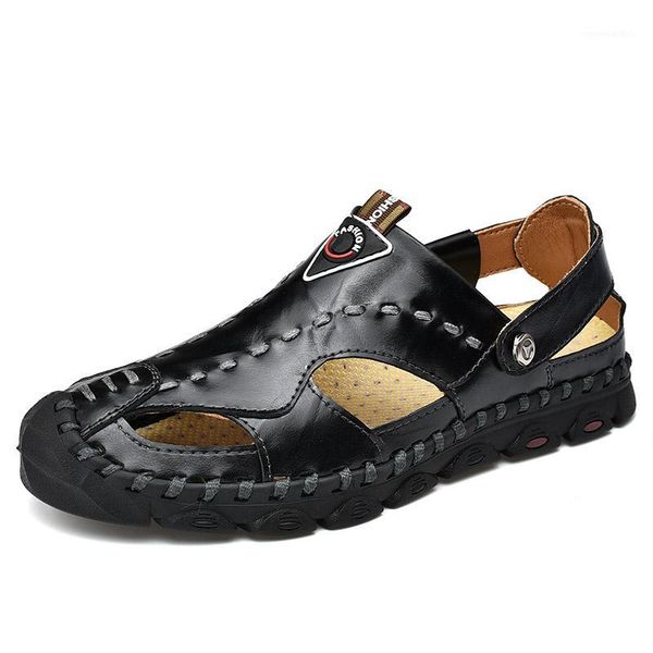 

summer men sandals breathable leather men beach sandals casual shoes comfortable slip-on casual sandal water sneakers1, Black