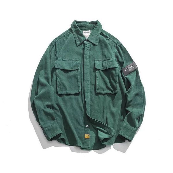 

2020 winter flannel men corduroy warm shirts japanese streetwear vintage tactical load xj67, White;black