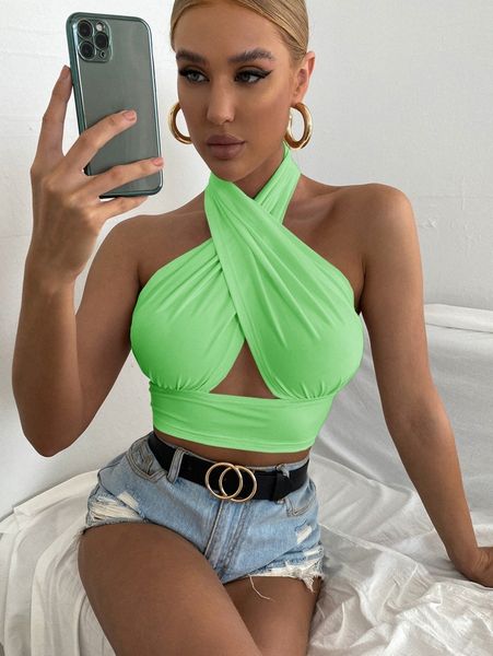 

solid cross crop halter r9j9#, White