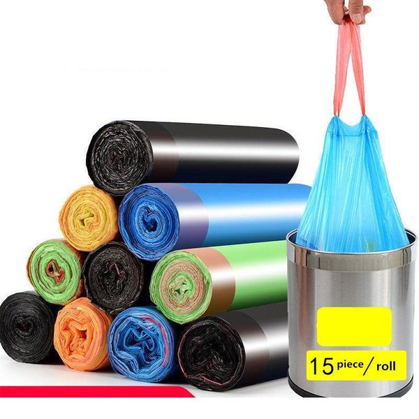 

trash bags garbage bag storage kitchen garbage box 15pcs/roll household disposable pe drawstring jllwqi