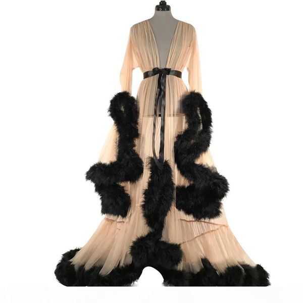 

women see through lace long maxi dress fluffy feather mesh dress perspective party floor length flare sleeve dresses a4, White;black