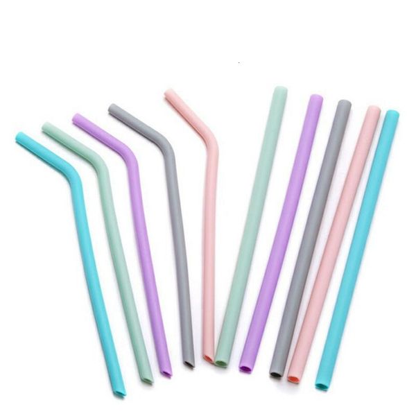 

silicone reusable straight and bend food grade drinking straw flexible straws cleaning brushes for tea milkshakes